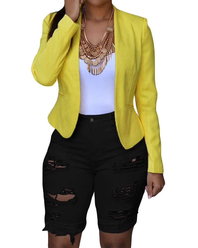 roswear Women's Ripped Denim Mid Rise Stretchy Bermuda Shorts Jeans Black Large - Image 1